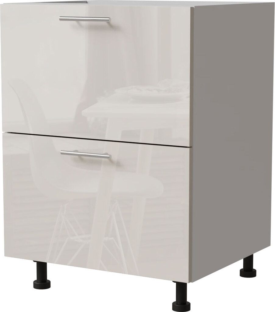 Schubladenunterschrank BRERRA 60cm HETTICH Vollauszug Farbe wählbar BR-D2A/60/1A,RAL 9001 creme Hochglanz,weiß