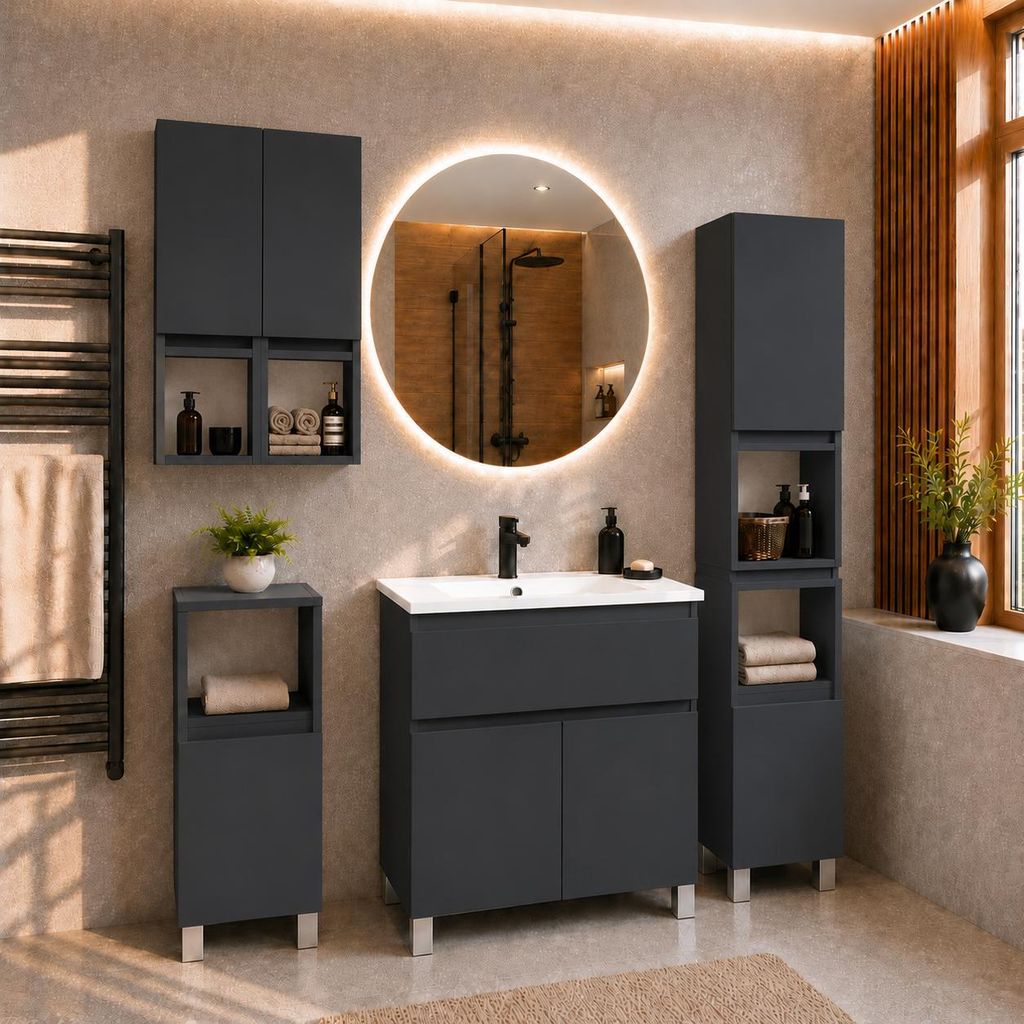 Badezimmer-Hochschrank 161 cm stehend Anthrazit matt