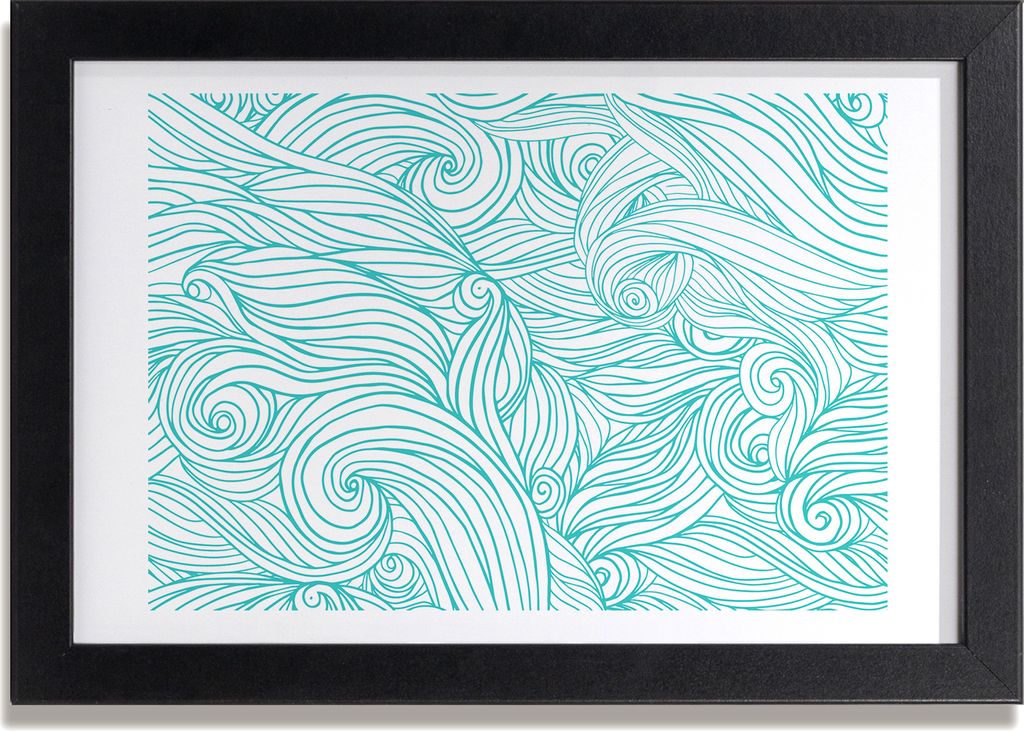 Bild 30x20 MDF-Rahmen, Wandkunst blaue Welle