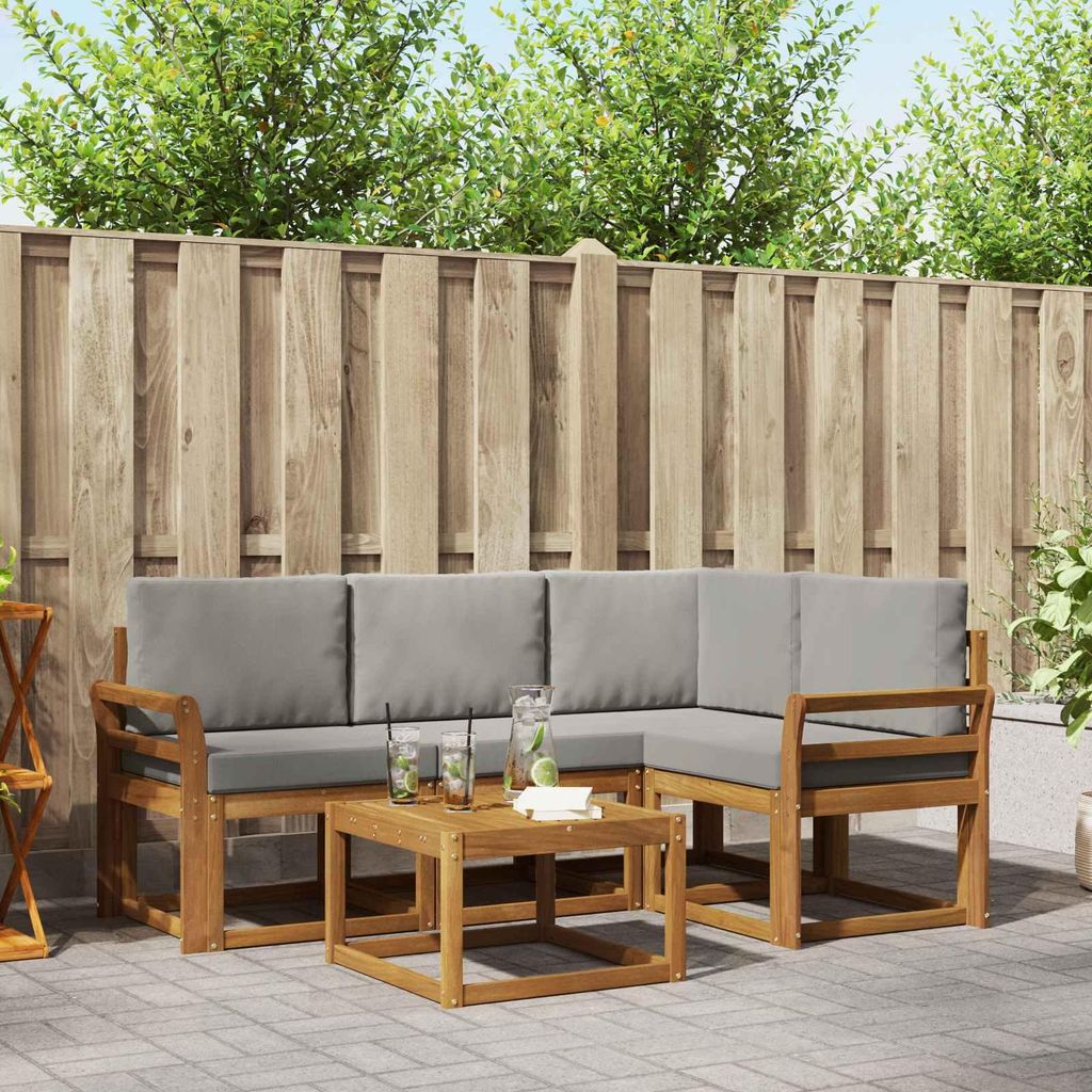 Outdoor-Sofagarnitur - VIDAXL - Terrassen-Sofa - mit Kissen - 5 pcs - Natürlich und Hellgrau