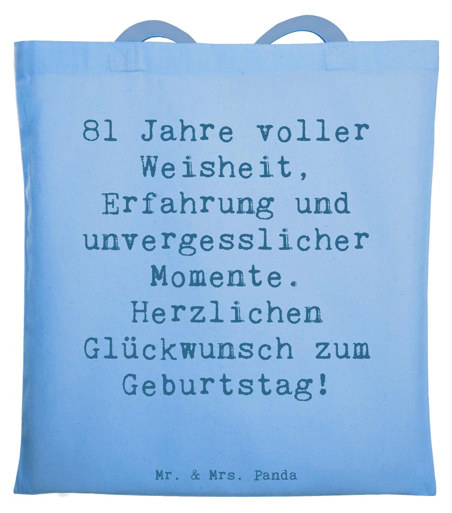 Mr. & Mrs. Panda Jutebeutel Spruch 81. Geburtstag - Sky Blue - Geschenk, festivaltasche, Geburtstagsfeier, Happy Birthday, Alles gut zum, besondere...