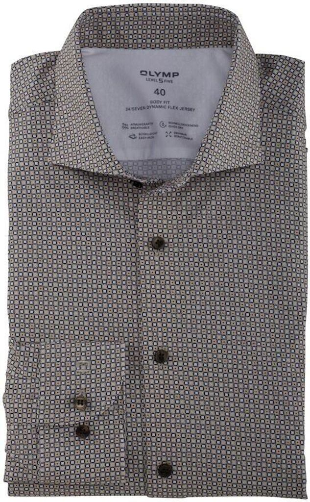 Olymp Hemd Level Five beige bedruckte Baumwolle Body Fit