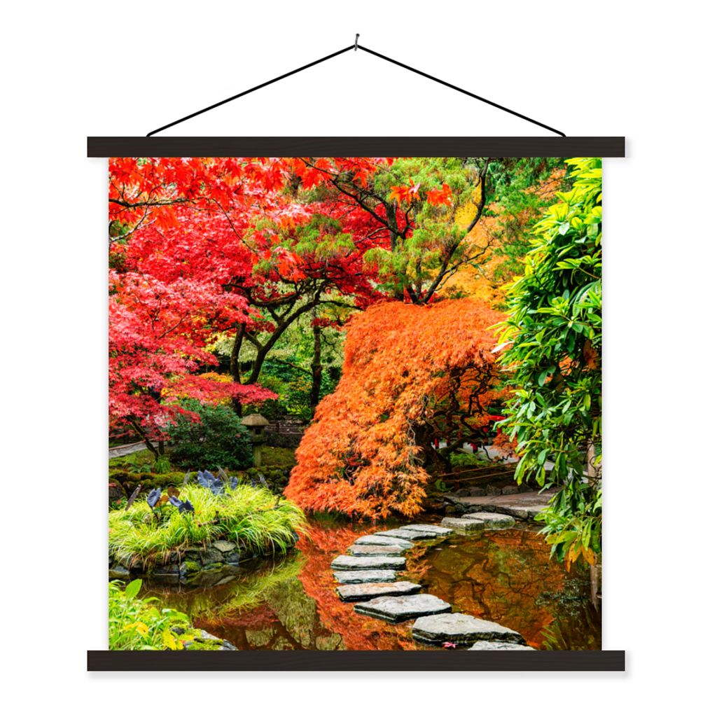 MuchoWow Textilposter Bäume - Japanisch - Steine - Weg - Natur 40x40 cm mit schwarzem Rahmen - Fotos
