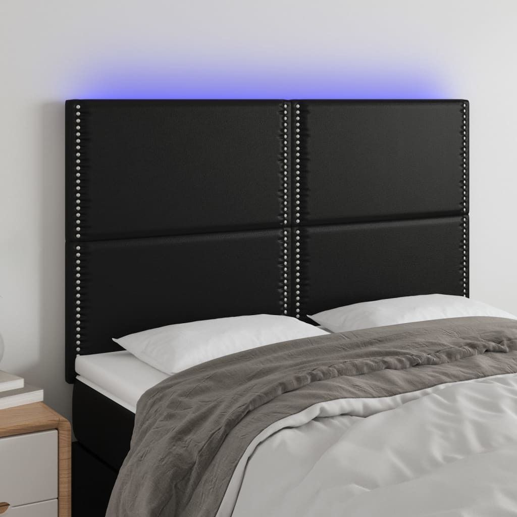 vidaXL LED Kopfteil Schwarz 144x5x118/128 cm Kunstleder - LED Kopfteil - LED Kopfteile - Kopfteil - Bett-Kopfteil