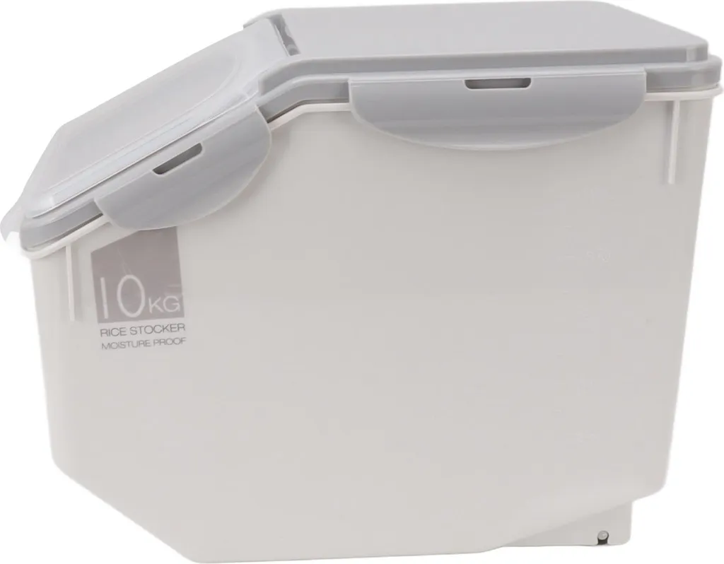 Rangement cuisine pour riz 10KG : conteneur gris avec gobelet doseur
