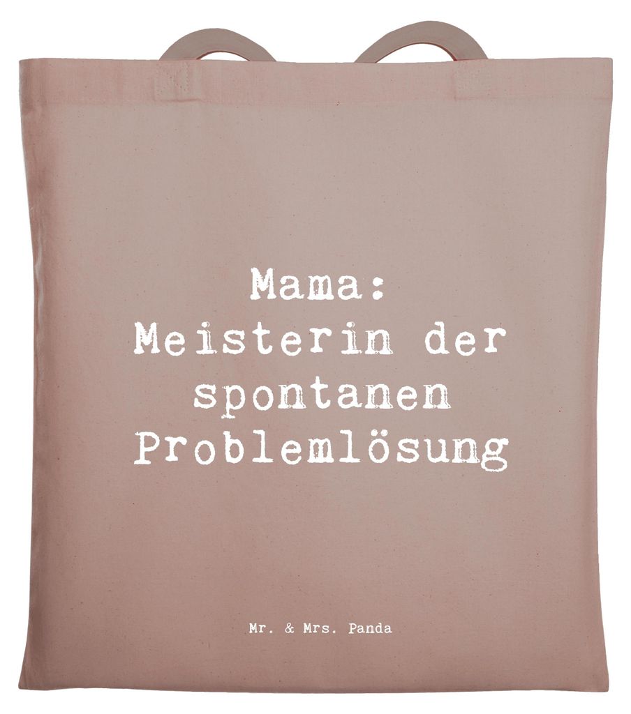 Mr. & Mrs. Panda Tote Bag Spruch Mama Meisterin - Braun Pastell - Geschenk, Liebe, Familienleben, Uni Tasche, Problemlösung, Flexibilität, Laptop...