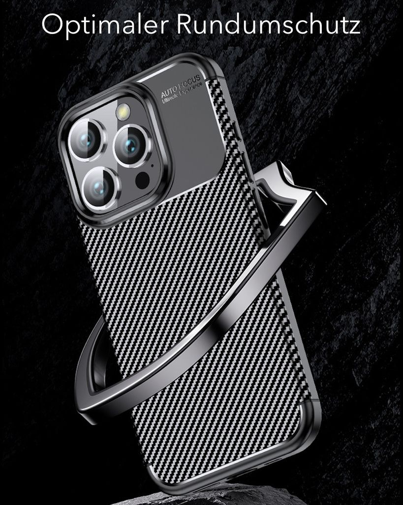 AVANA Schutzhülle Für IPhone 15 Pro Max – Slim Case In Carbon-Optik, Flexibel & Kratzfest, Schwarz