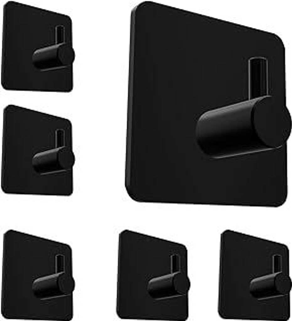 KLETTEREI Handtuchhaken ohne Bohren, 6er Set Schwarz Matt - Selbstklebende Handtuchhalterung aus Edelstahl für Badezimmer, Extra Starke Klebebefes...