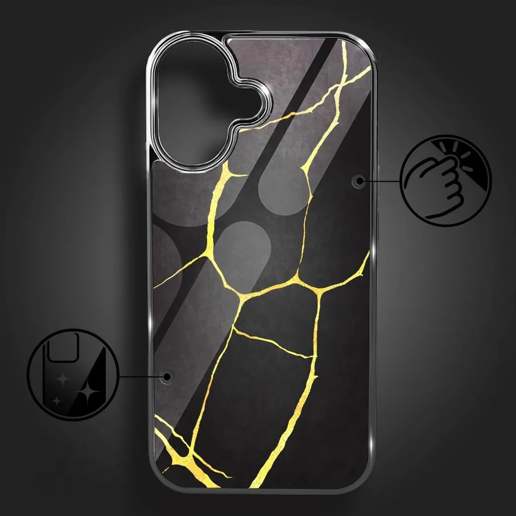 Coque iPhone 16 Plus en porcelaine noire et verre Kintsugi - 2