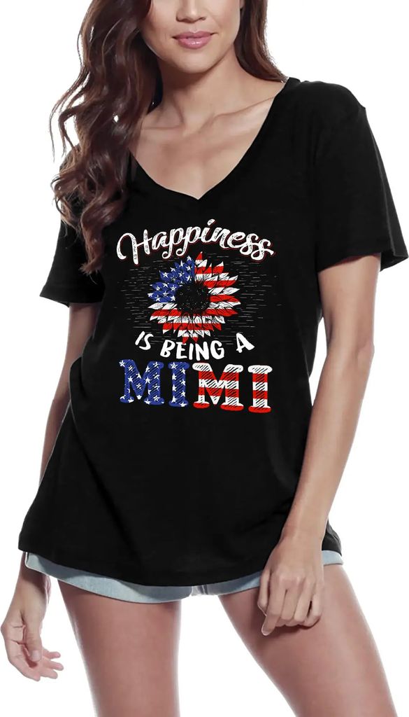 Damen Grafik T-Shirt V-Ausschnitt Das Glück ist eine Mimi zu sein - Großmutter-Shirt für Oma – Happiness Is Being A Mimi - Grandmother Shirt For