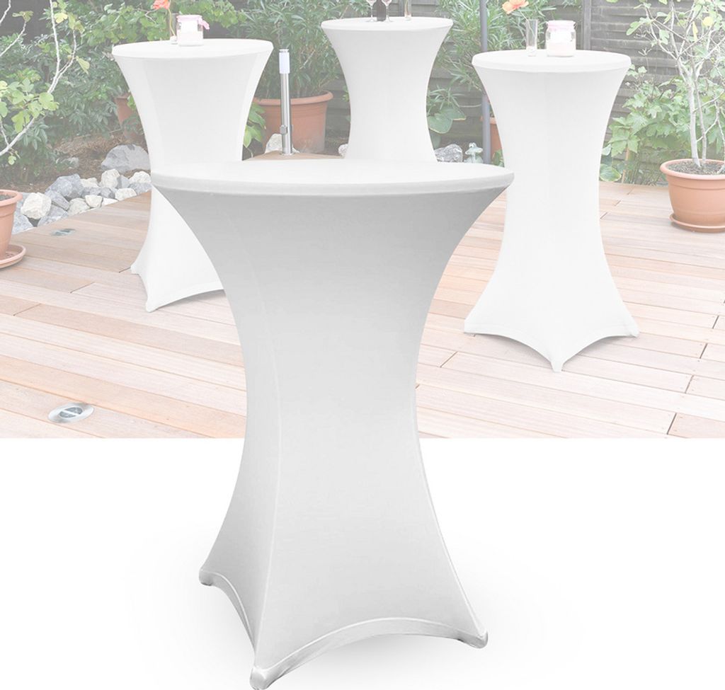 SWANEW 2pcs Stehtisch-Husse Stretch Elastique Weiß Premium Stretch-Husse für gängigen Bistrotische/Stehtische dehnbarer Tisch-Überzug Ø 70-75 cm