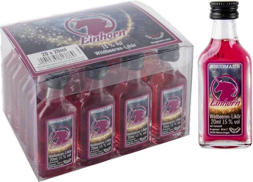 Krugmann 20 x Einhorn | Wildbeeren Likör in Mini Glas Produktbild 