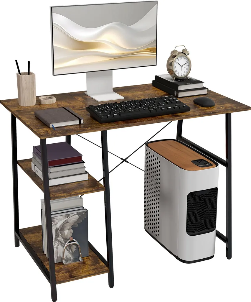 Bureau pour Petits Espaces et Télétravail 120 x 60 cm avec Étagères