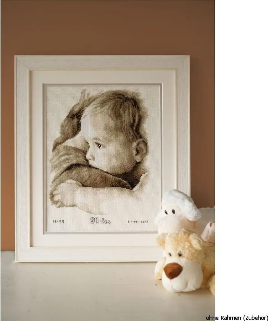 Tableau à Broder Point de Croix Bébé dans le Bras Vervaco pour Chambre
