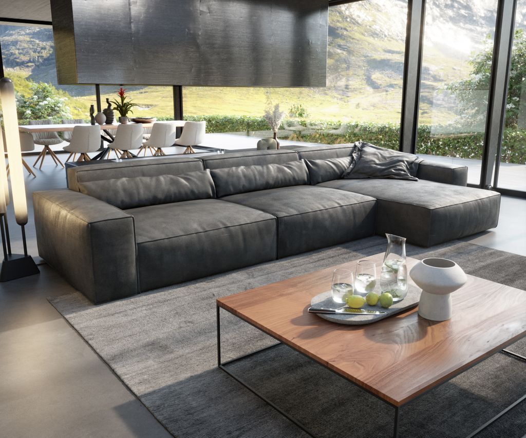 DELIFE Ecksofa Sirpio XL 370x170 cm Mikrofaser Vintage Anthrazit