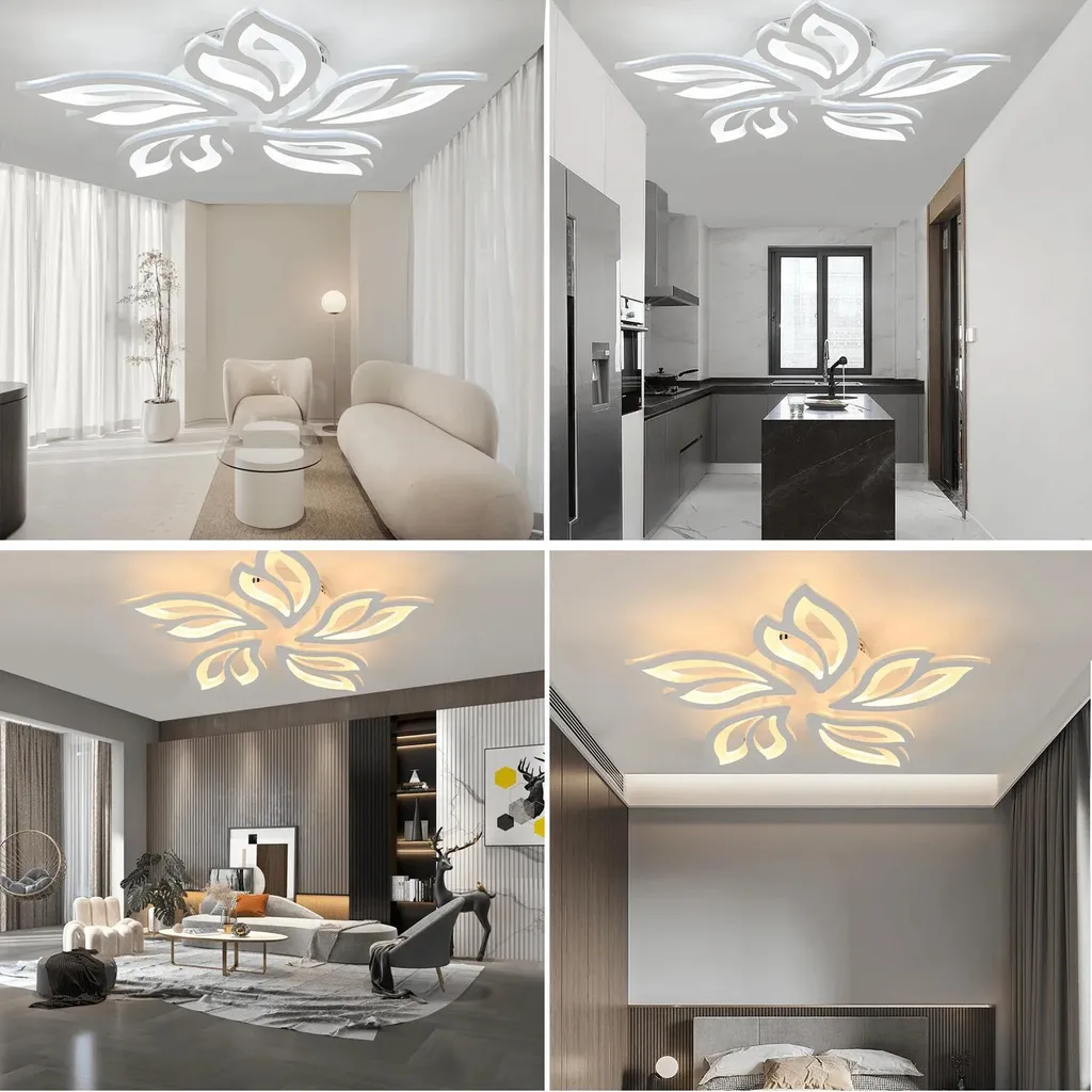 Luminaire de plafond connecté design fleur LED dimmable avec télécommande