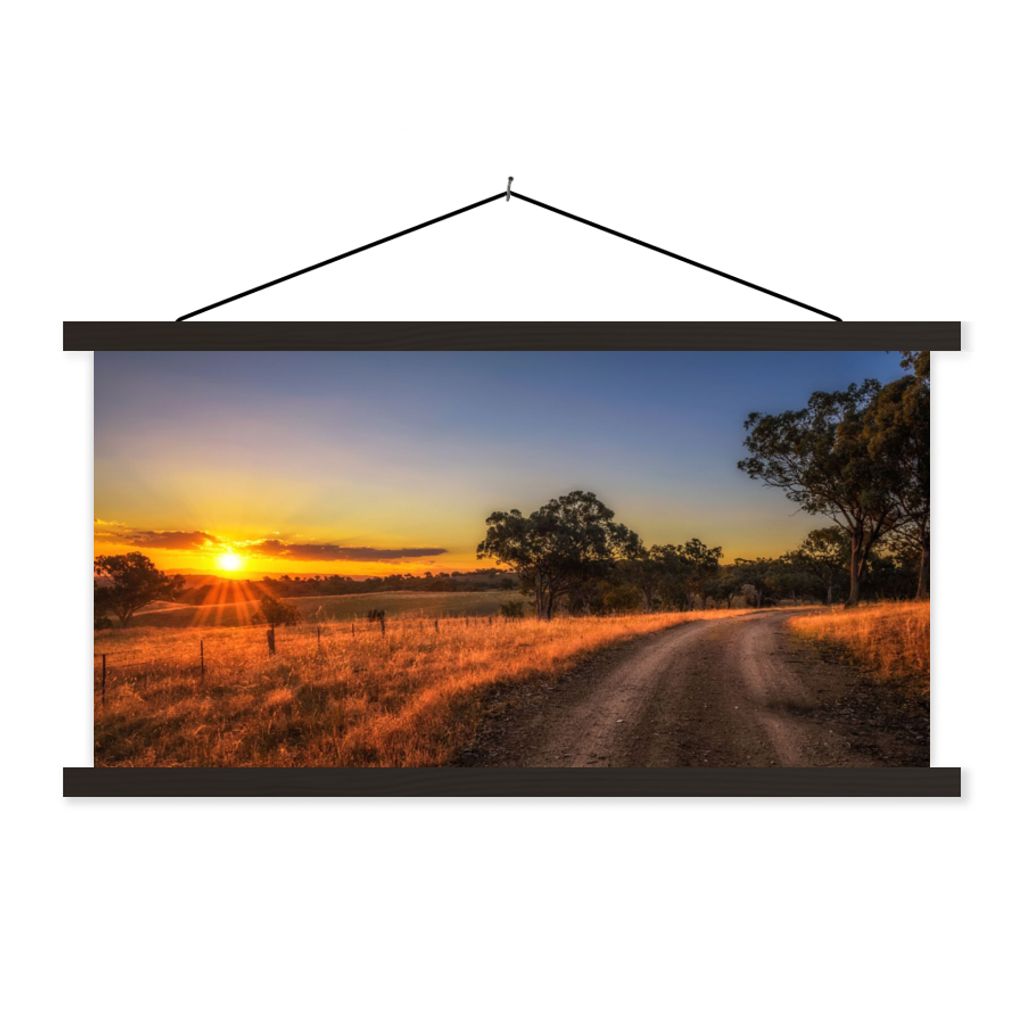 MuchoWow Textilposter Sonne - Gras - Baum - Natur 120x60 cm mit schwarzem Rahmen - Dekoration Schlafzimmer