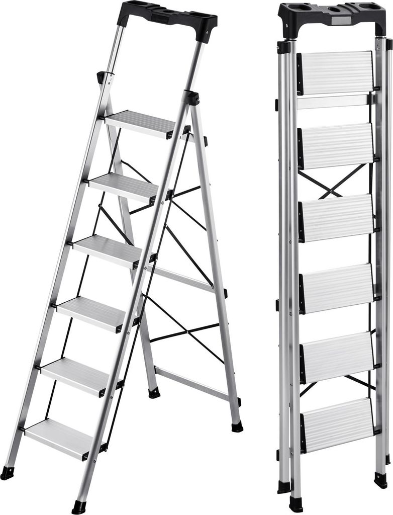 SucceBuy rebrík s 6 stupňami, sklopný rebrík z hliníka s Obrázok produktu 