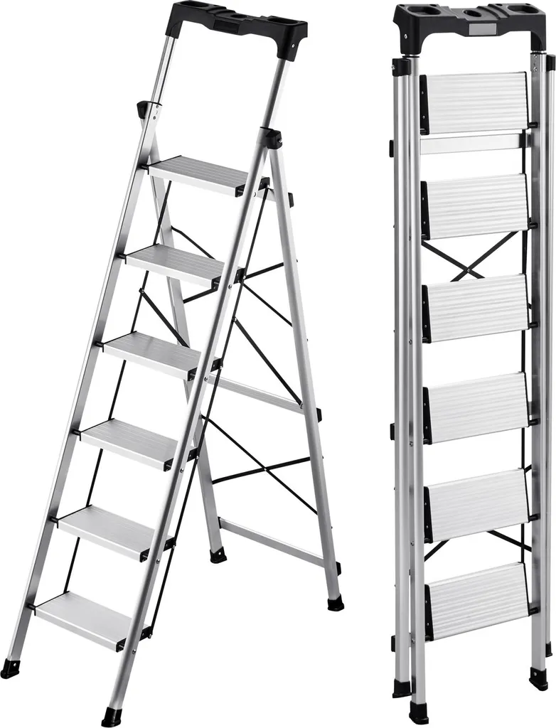 Escabeau SucceBuy 6 Marches en Aluminium Pliant - Charge Max 150 kg Argent