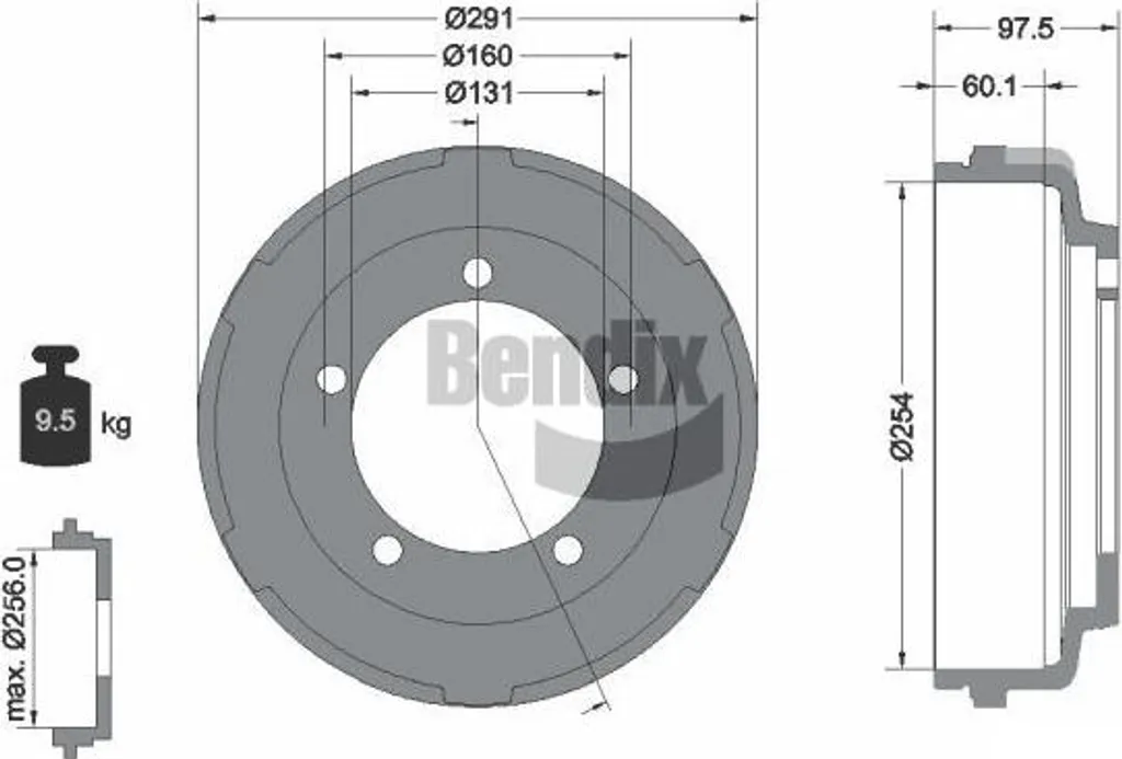 Bendix BDM1063 Tambour de Frein OE 1C1W1126AB pour Ford Transit Arrière