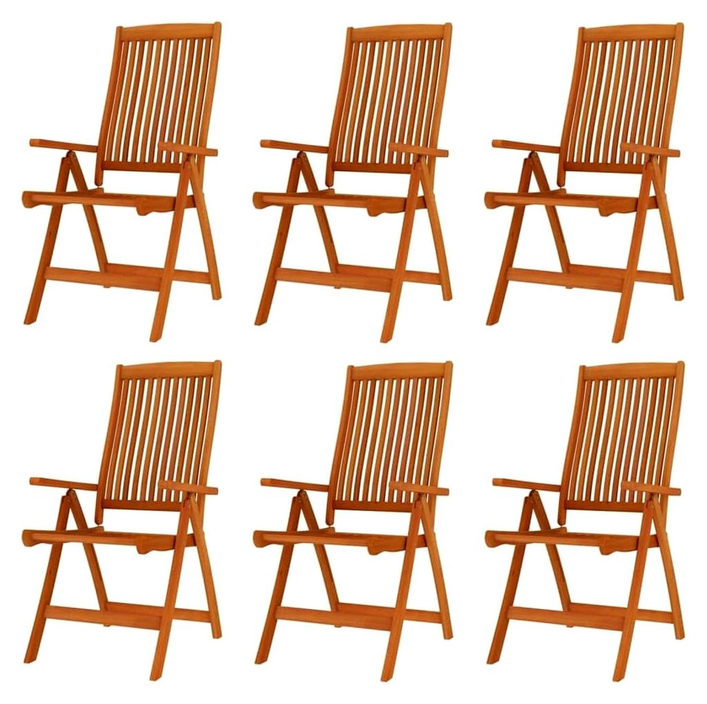 Klappbarer Gartenstuhl 6 Stück, Verstellbarer Gartensessel in 5 Positionen, Klappstuhl für Garten, Terrasse und Balkon, Gartenmöbel aus Eukalypt...