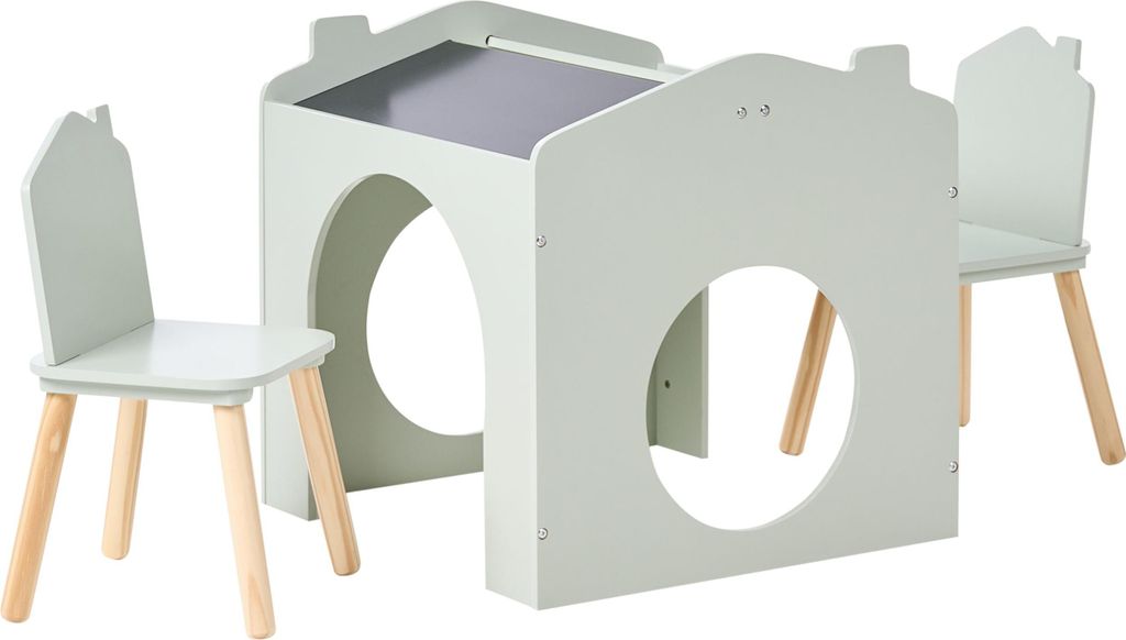 BELIANI Kinder-Sitzgruppe mit Kreidetafel Hellgrün MDF-Konstruktion Niedliches Design Hausform Kindertisch und 2 Stühle fürs Kinderzimmer