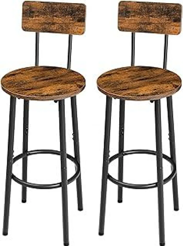 Set di 2 sgabelli da bar HOOBRO con schienale, sedia da bar, sedia da cucina con poggiapiedi, per cucina, soggiorno, bar, marrone vintage e nero EBF32BY01G2