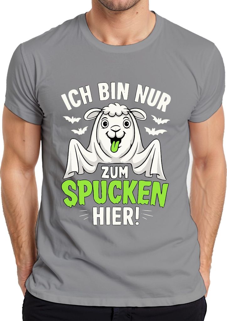 Ich bin nur zum Spucken hier Halloween Lama Spruch Süßes oder Saures Herren T-Shirt, Grau, XXL