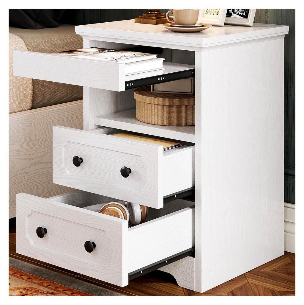 Nachttisch, Moderne Nachtkonsole mit 2 Schubladen, Offenem Fach, Beistelltisch mit Herausziehbarer Ablage, Holz-Nachttisch für Schlafzimmer und Wo...