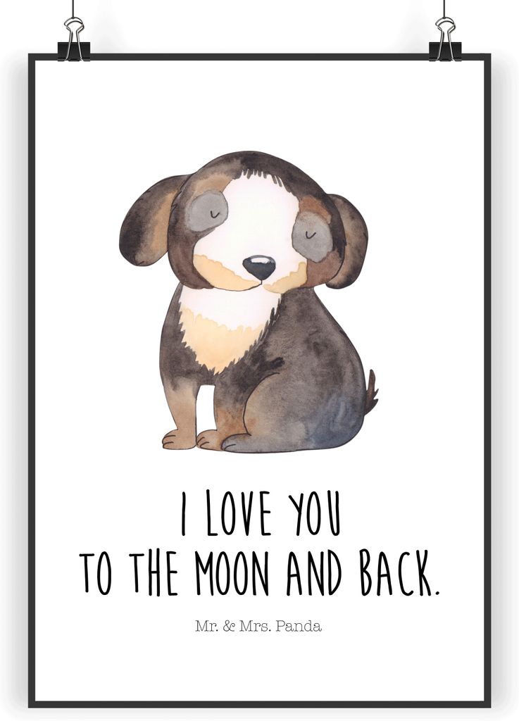 Mr. & Mrs. Panda Bild Hund Entspannen DIN A5 - Weiß - Geschenk, Plakat, Verliebt, Wanddekoration, drucke, Liebe, Sprüche, Süß, Wandbild, wanddeko