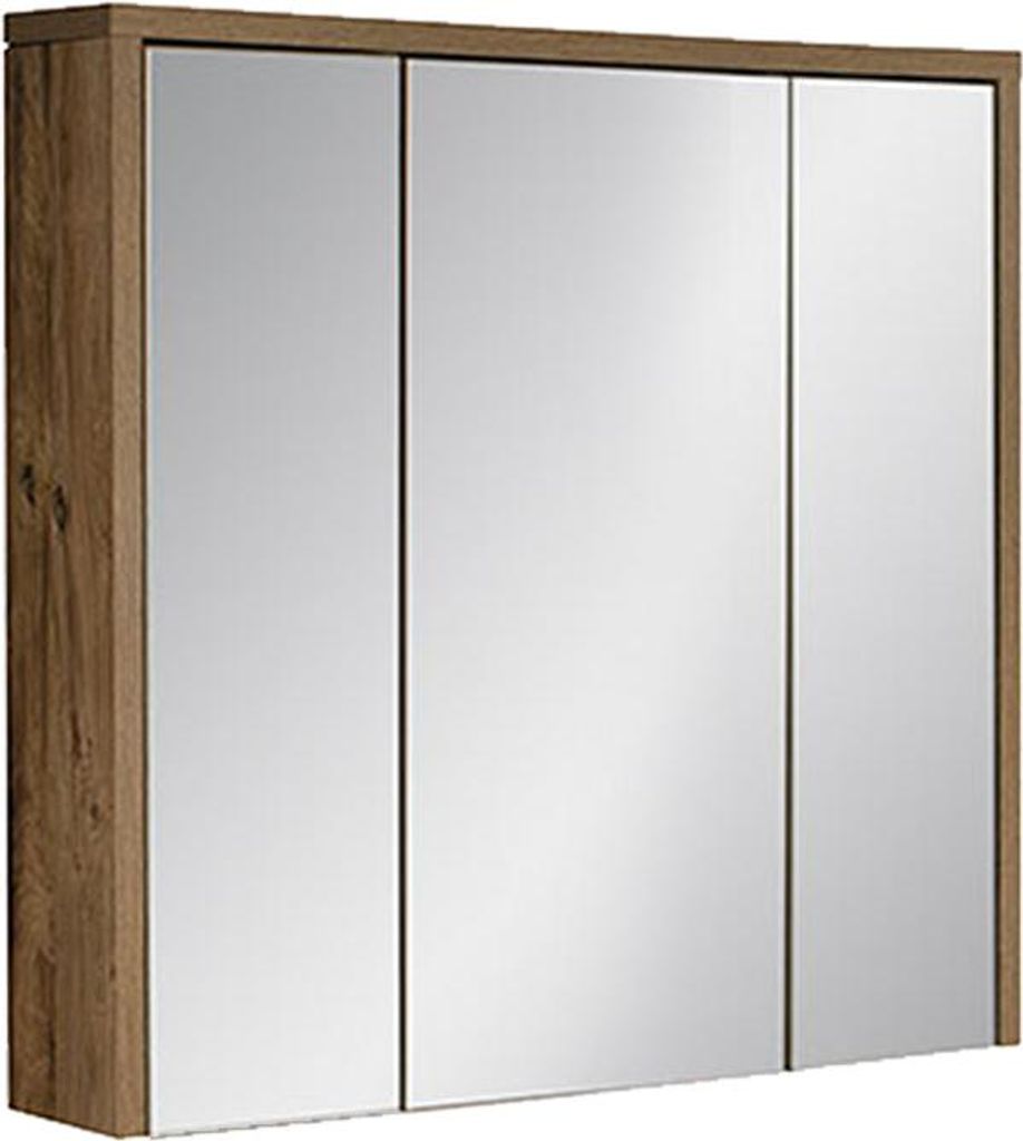 FURNLUX Spiegelschrank Hampton Grau Spiegel Und Eiche Und Beton 80cm / Hauptfarbe: Schwarz / Abmessungen: 80 x 75 x 16 cm