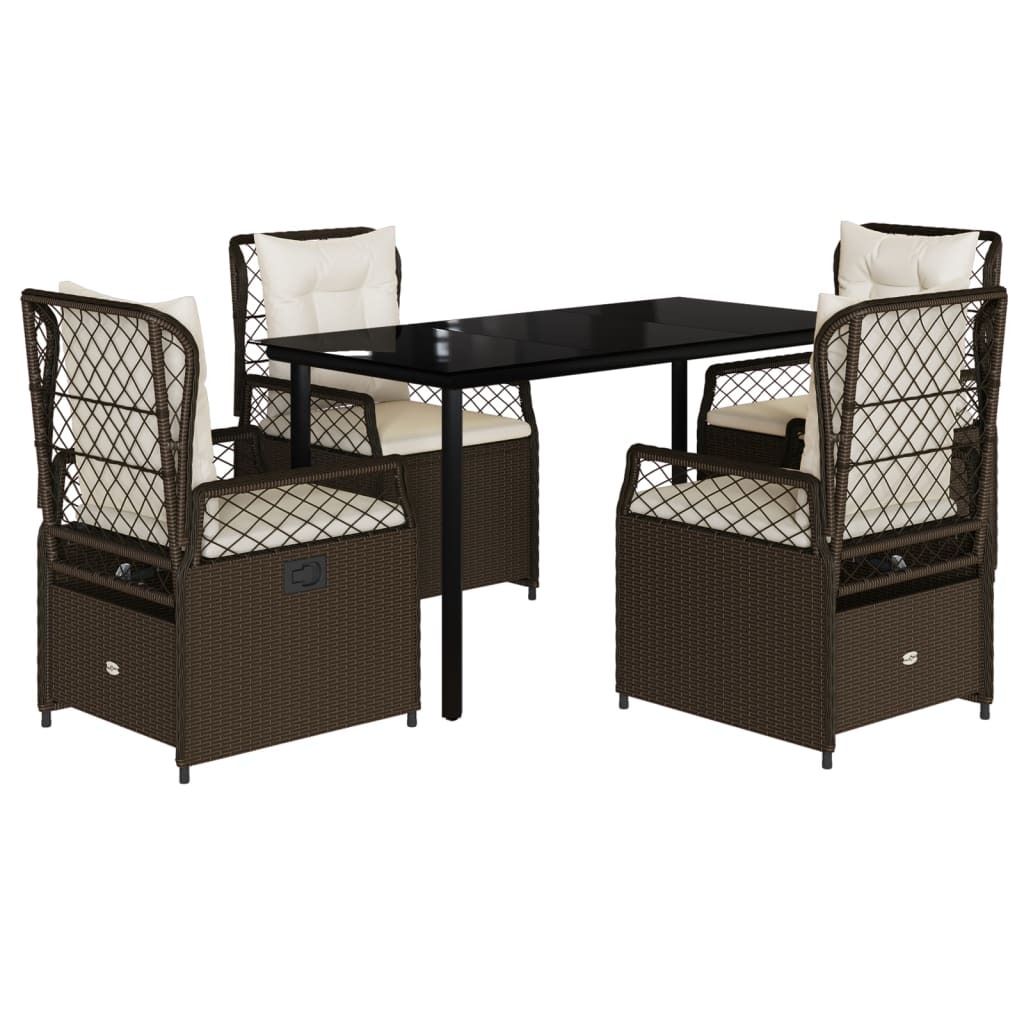 5-tlg. Garten-Essgruppe mit Kissen Braun Poly Rattan