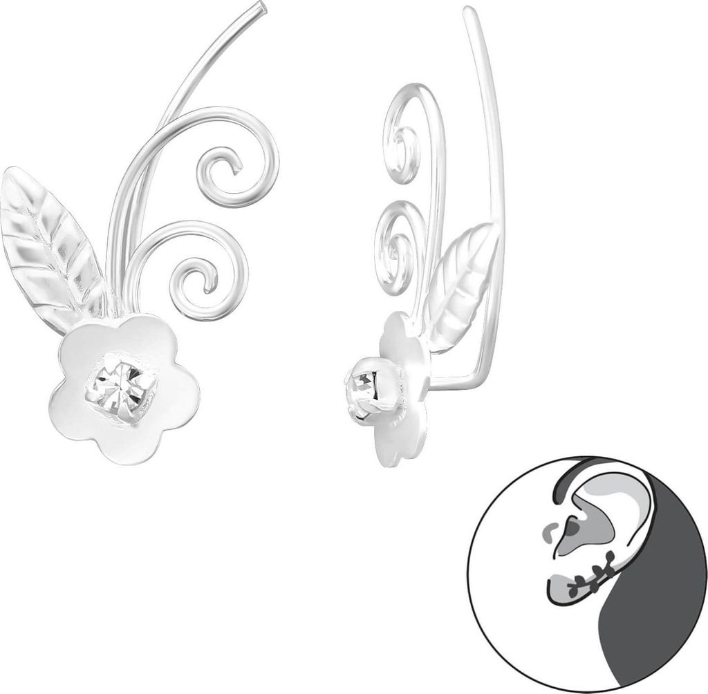 1 Paar Ohrringe Ear Climber Blume 925 Sterling Silber mit Kristall Ohrstecker Ohrklemme