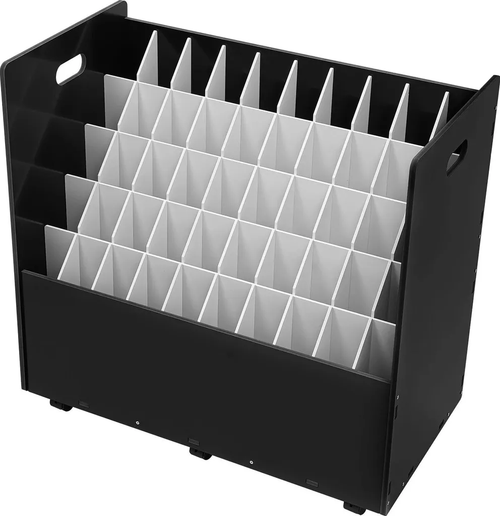 Meuble de rangement vertical pour plans et dessins sur roulettes en PVC