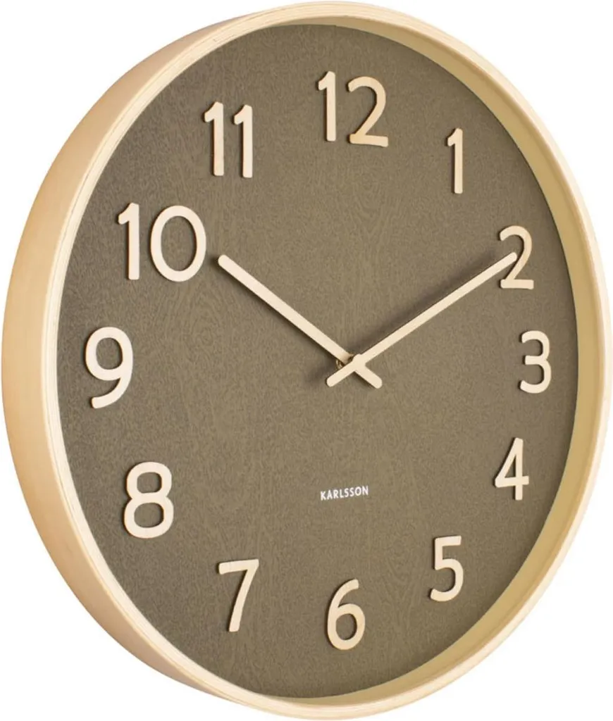 Horloge Murale Karlsson Silencieuse Vert Mousse Finition Bois Naturel