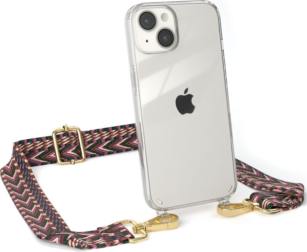 EAZY CASE Handykette - Verstellbarer Trageriemen kompatibel mit Apple iPhone 14, Handykordel mit transparenter Silikon-Hülle, Band in Lila