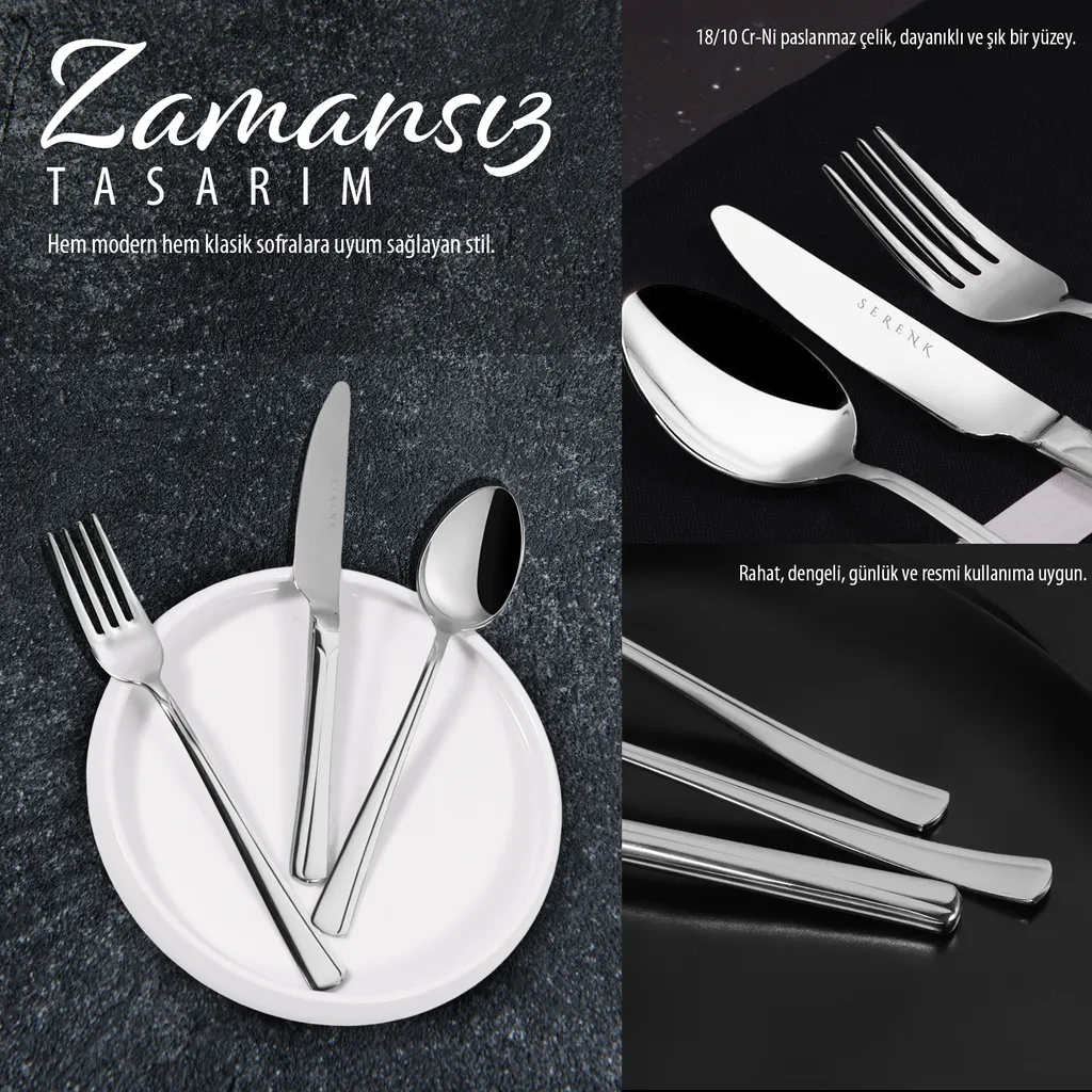 Serenk Paris Set di posate in acciaio inox da 24 pezzi - Eleganti posate 18/10 lavabili in lavastoviglie per 6 persone, ideali per tutti i giorni e per le occasioni speciali, Türkiye