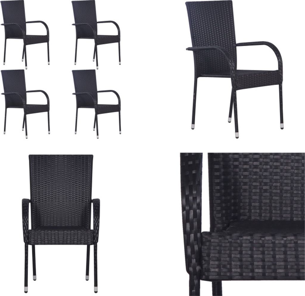 vidaXL Stapelbare Gartenstühle 4 Stk. Poly Rattan Schwarz - Gartenstuhl - Gartenstühle - Stapelstuhl Garten - Stapelstühle Garten