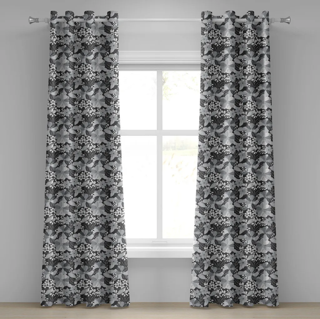 ABAKUHAUS Tenda con occhielli a fiori, composizione in scala di grigi con ispirazioni vintage nostalgiche, tende decorative a 2 pannelli, 280 cm x 245 cm, grigio antracite chiaro
