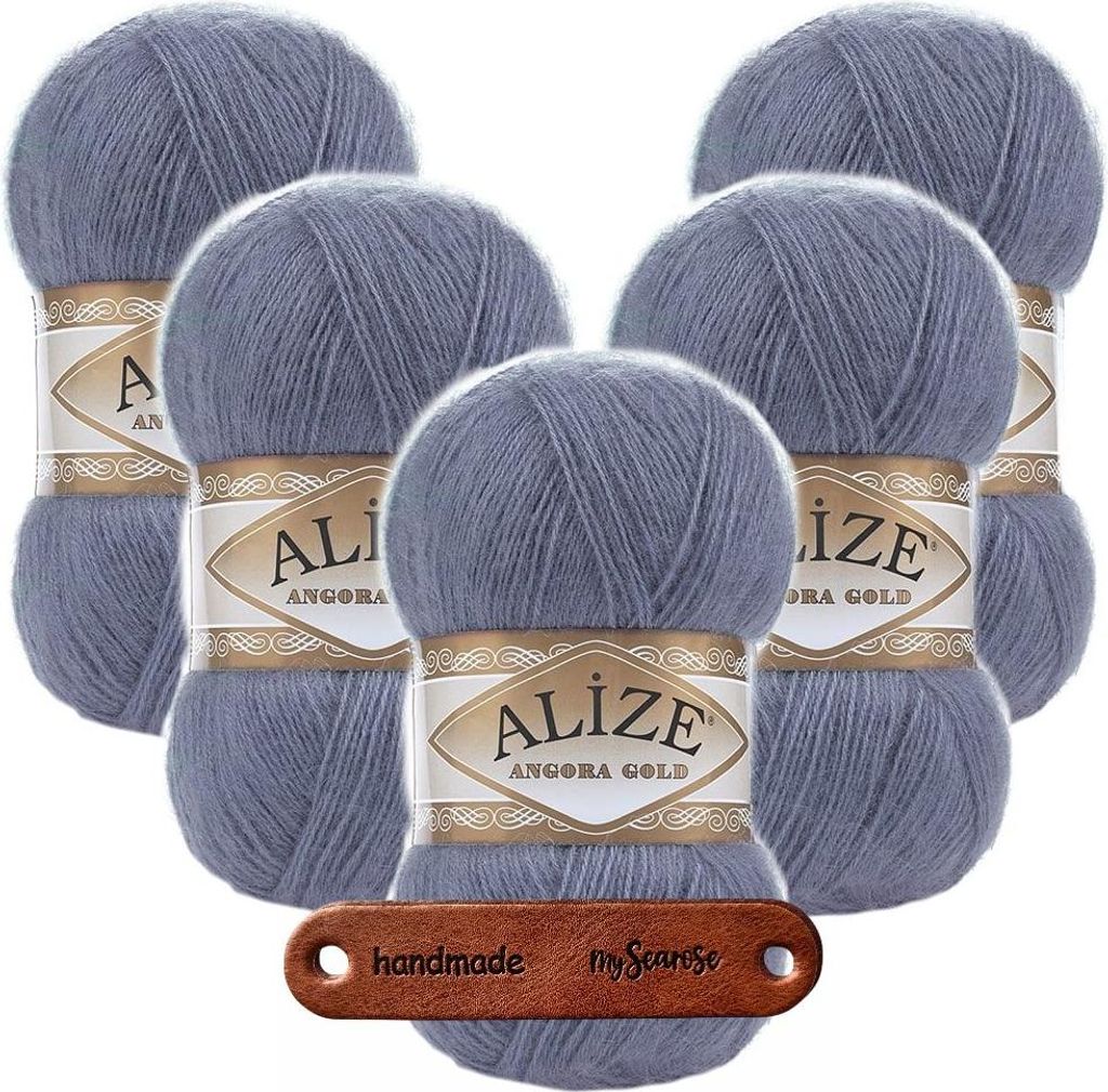 5 x ALIZE Angora Gold 203 Denim Melange mit Label