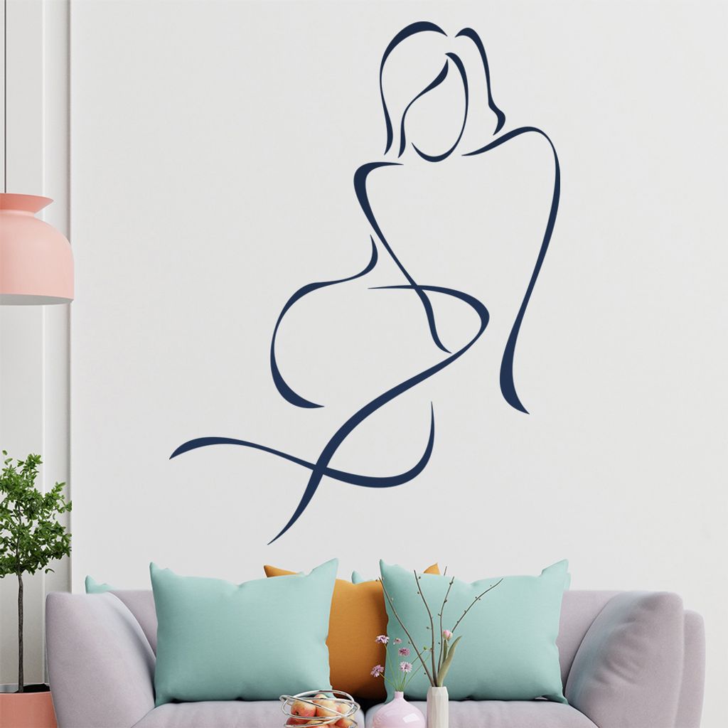 Frau sitzend - Linien Wandtattoo in 6 Größen - Wandaufkleber Wall Sticker - Dekoration, Küche, Wohnzimmer, Schlafzimmer, Badezimmer