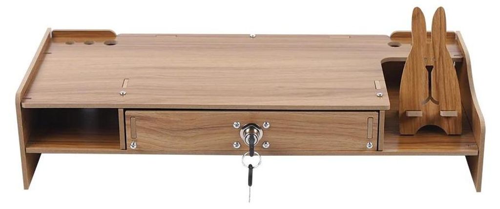 Rechteckiger Monitorständer - Bildschirm Erhöhung mit abschließbarer Schublade - 48x20x10,5 cm - Für 25–51 cm Monitore und Laptops - Holzoptik