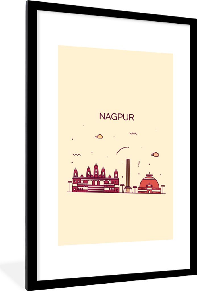 MuchoWow MuchoWow Gerahmtes Poster Indien - Skyline - Nagpur 60x90 cm - Poster mit zchwarzem Bilderrahmen - Dekoration - Wandposter Wohnzimmer ...