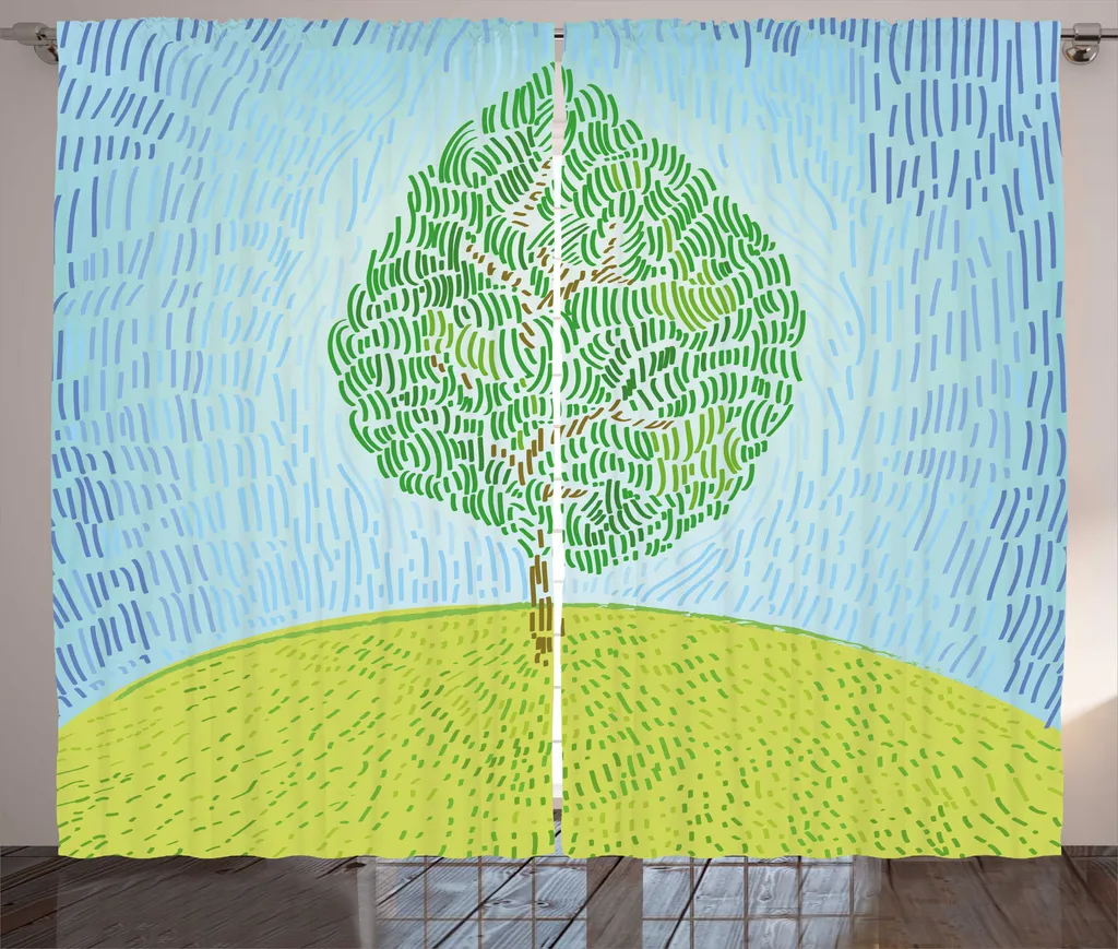 ABAKUHAUS Rideau Rustique Naturel Motif Arbre 280 x 225 cm Bleu Ciel