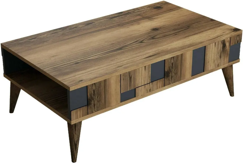 Table basse Yang en Noyer Marron 105x60x38 cm avec compartiment ouvert