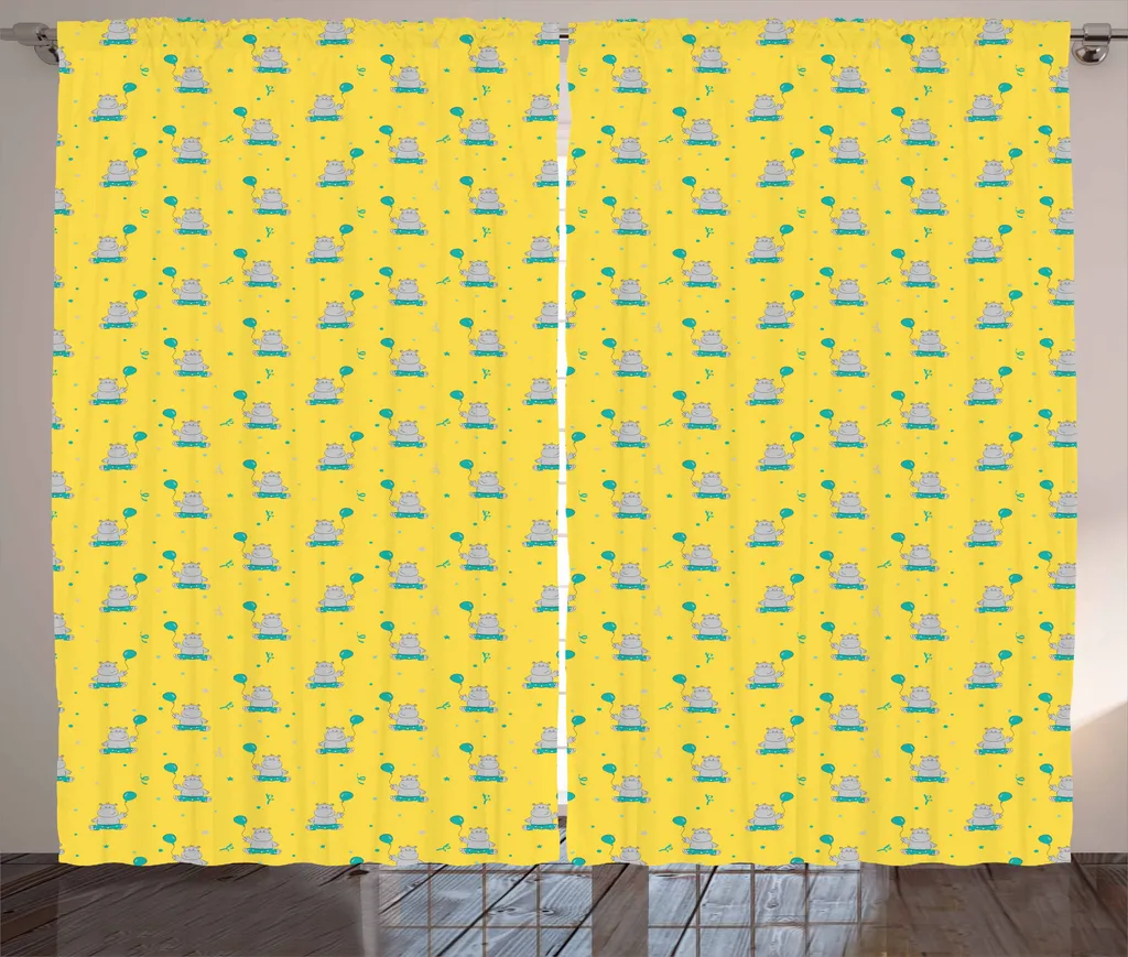 ABAKUHAUS Ippopotamo Tenda rustica, Little Smile Hippo, Tende universali per soggiorno con passanti e ganci, 280 x 175 cm, verde salvia chiaro verde acqua - 1
