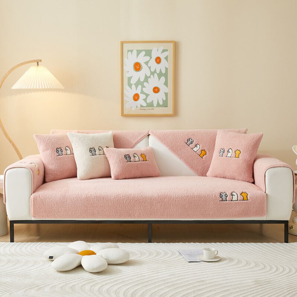 (90cm*90cm,Rosa)Sofakissenbezug Sofakissen aus Lammsamt Rutschfester Sofabezug Atmungsaktiv Sofaschutz für Schlafzimmerteppich Bodenpolster Tisch-...