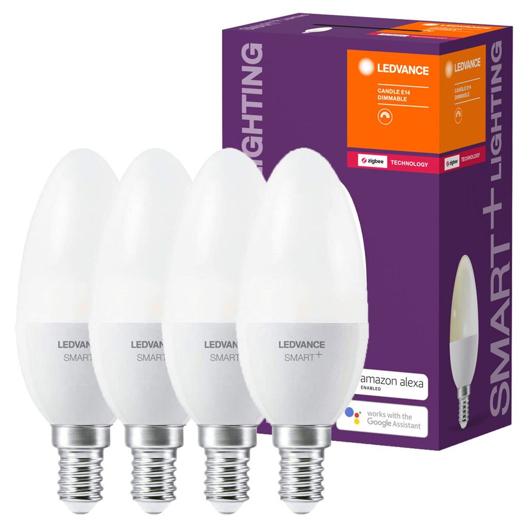 4 x Ledvance Smart+ LED Leuchtmittel Kerze 5W = 40W E14 matt 470lm warmweiß 2700K Zigbee dimmbar