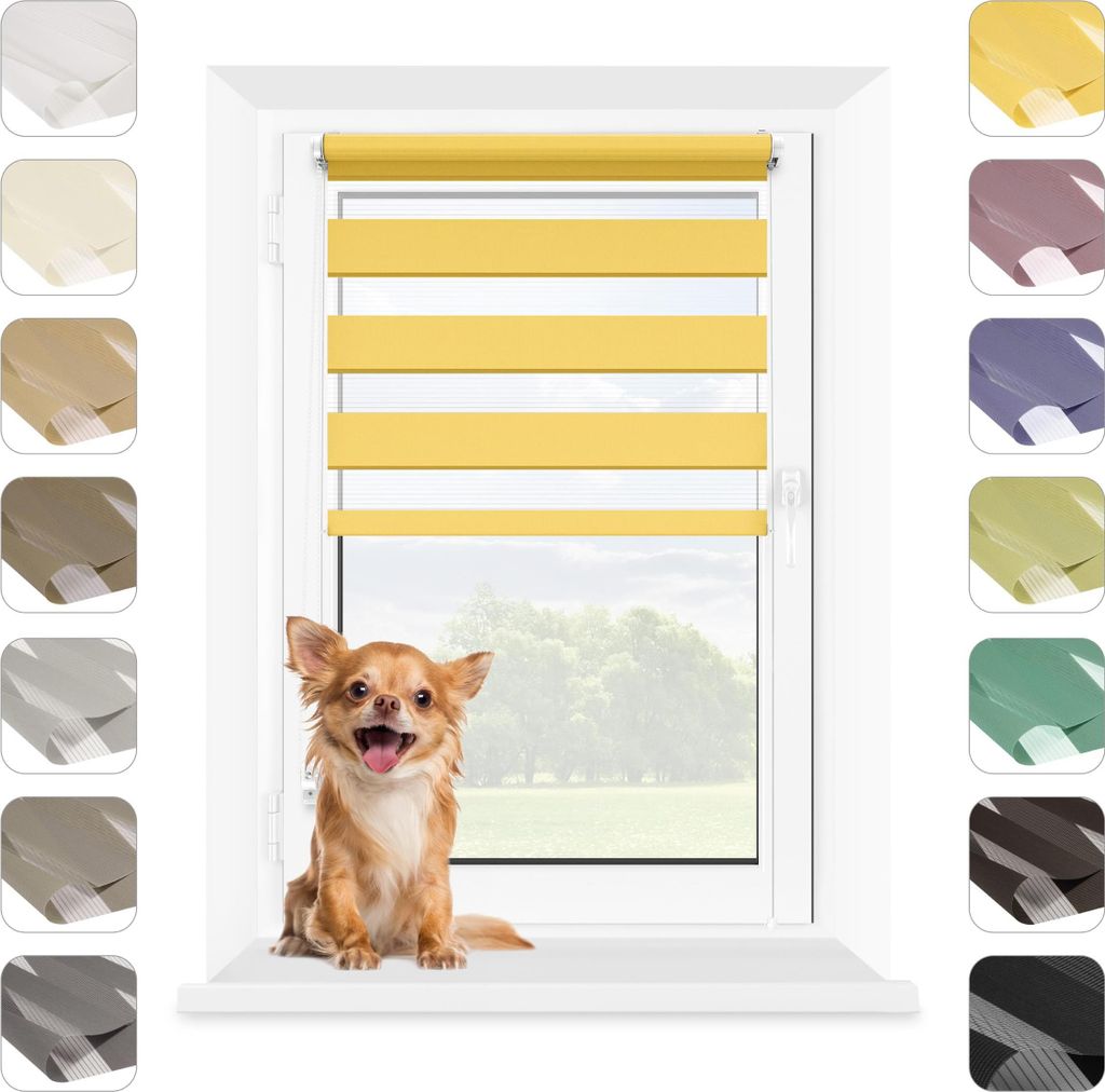 Mardom Home | Doppelrollo - 110x215 cm - Gelb - Verdunkelungsrollo Ohne Bohren - Mit Klemmfix - Rollo Fenster Innen - Sonnenschutzrollo