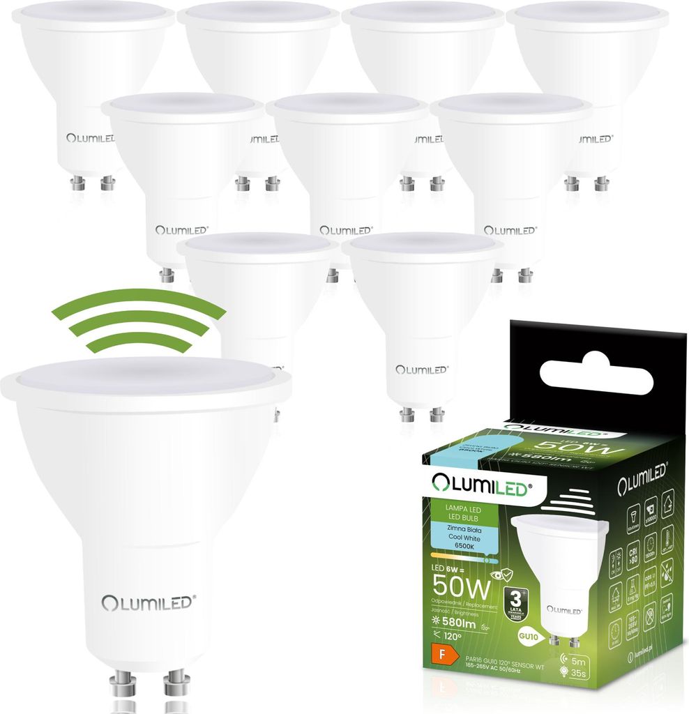 LUMILED GU10 LED Lampe PAR16 Leuchtmittel mit Bewegungsmelder PIR Sensor 6W Ersetzt 50W Halogenlampen 580lm 6500K Kaltweiß 120° Abstrahlwinkel 10...